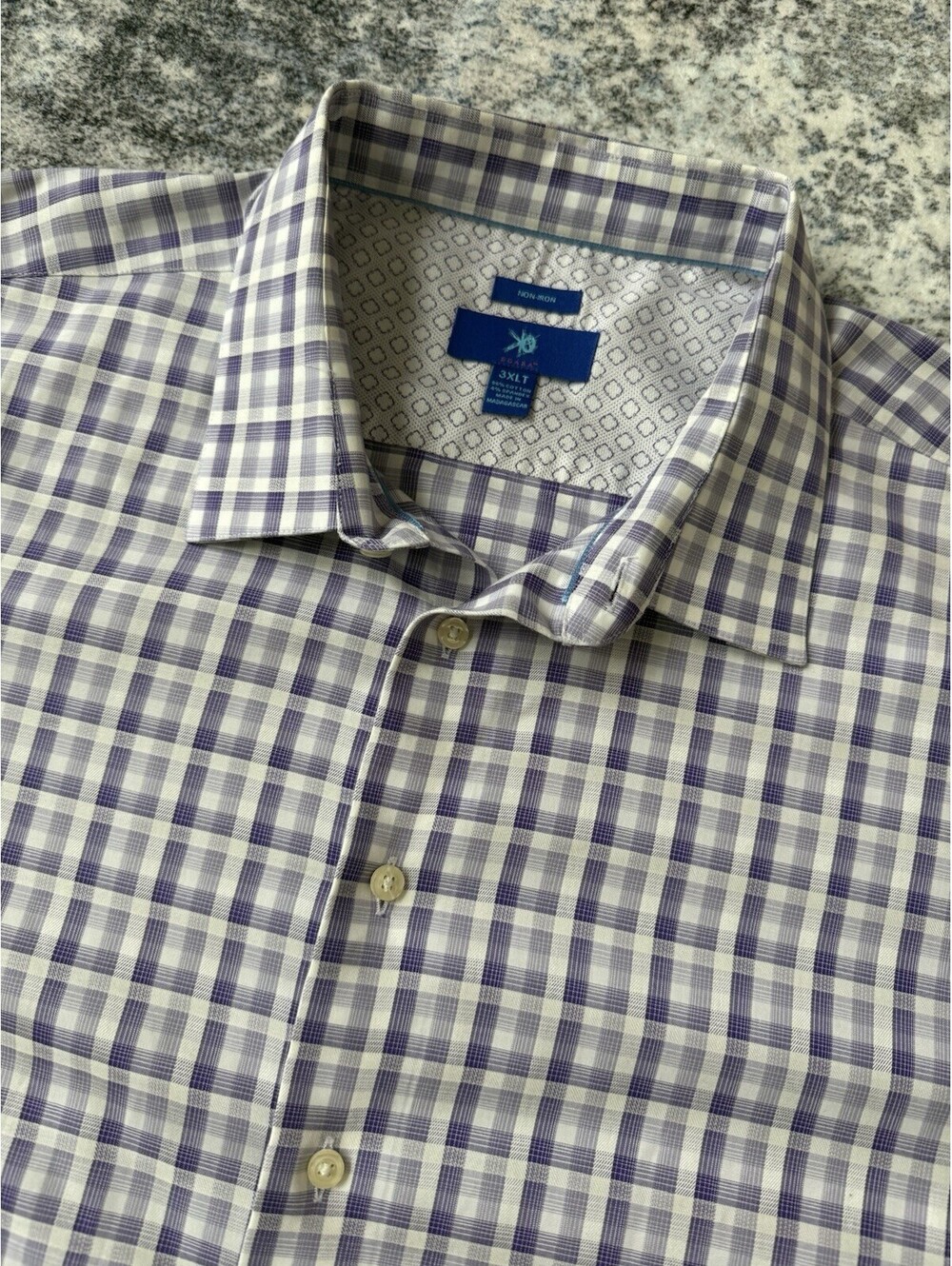 Egara Mens Dress Shirt 3XLT Purple White Plaid Non-Iron Stretch Long Sleeve
